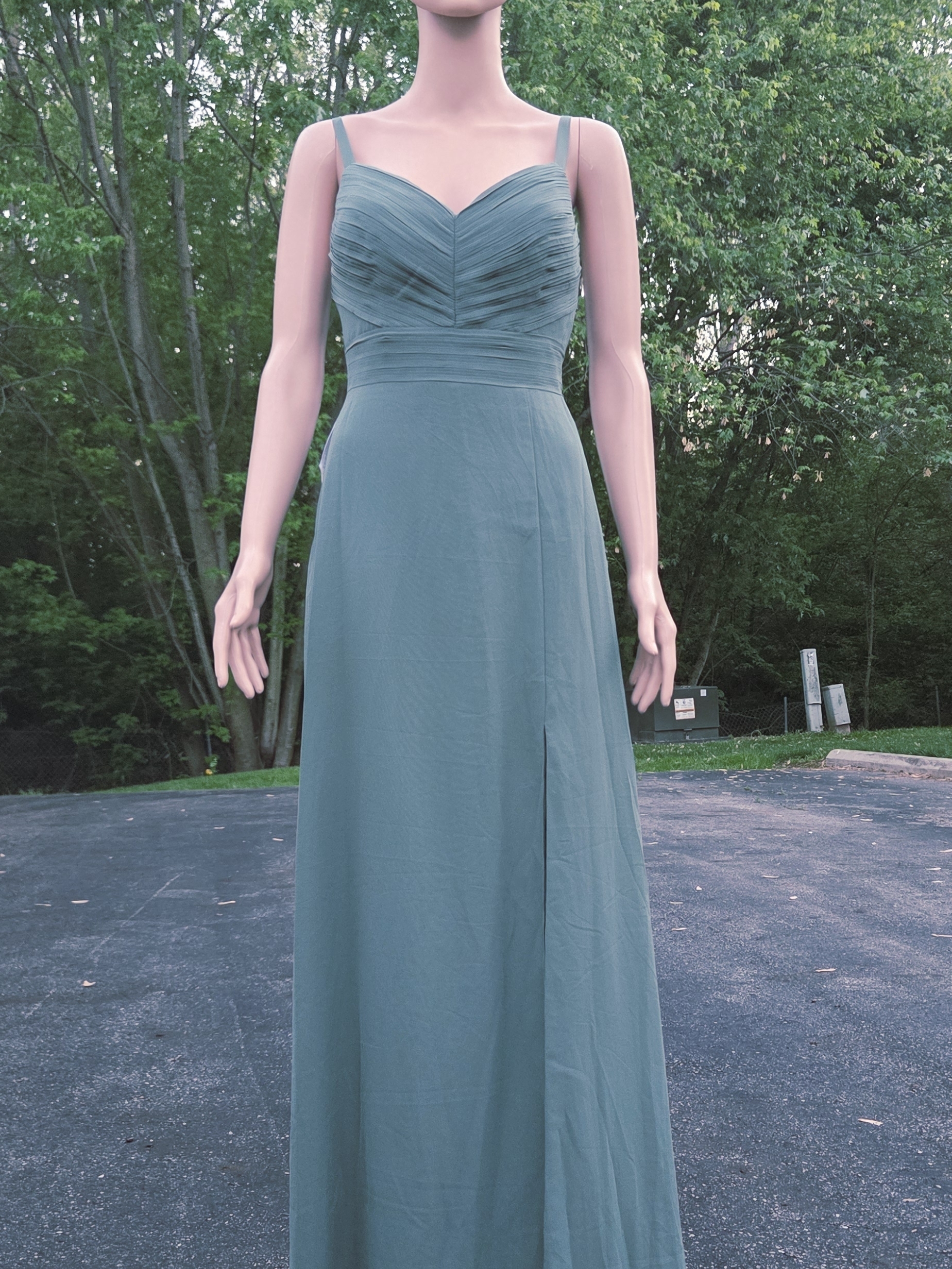 Azazie Sage Green Spaghetti Strap Maxi Dress